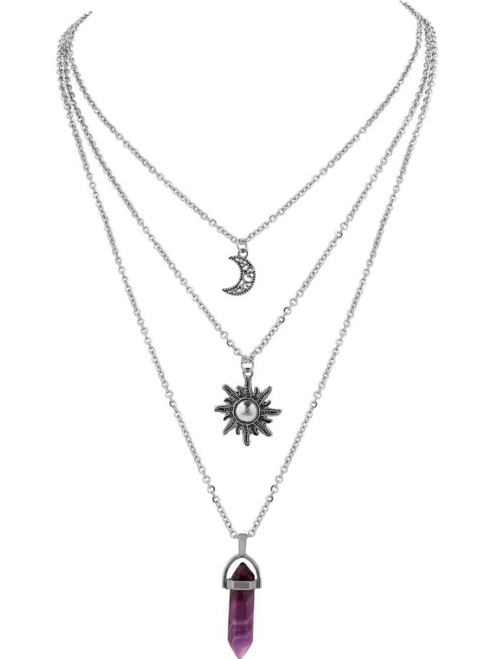 Layered Crystal Sun & Moon Necklace | Gothic Emo Grunge Jewelry for Unique Style